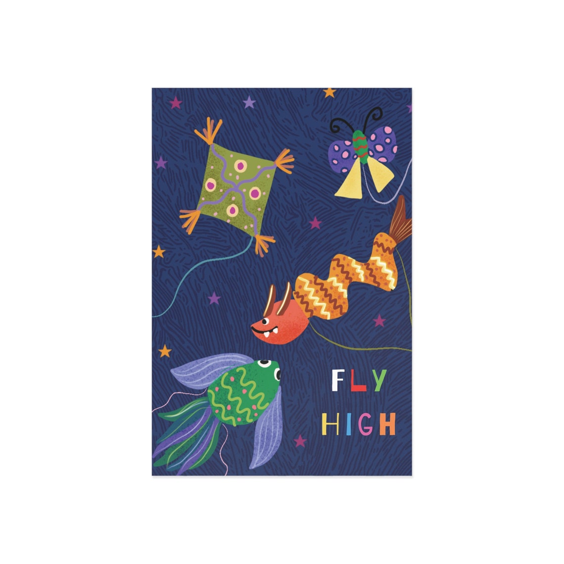 Fly High Colorful Kite Night Sky Stars Motivational Art Poster - Image 5