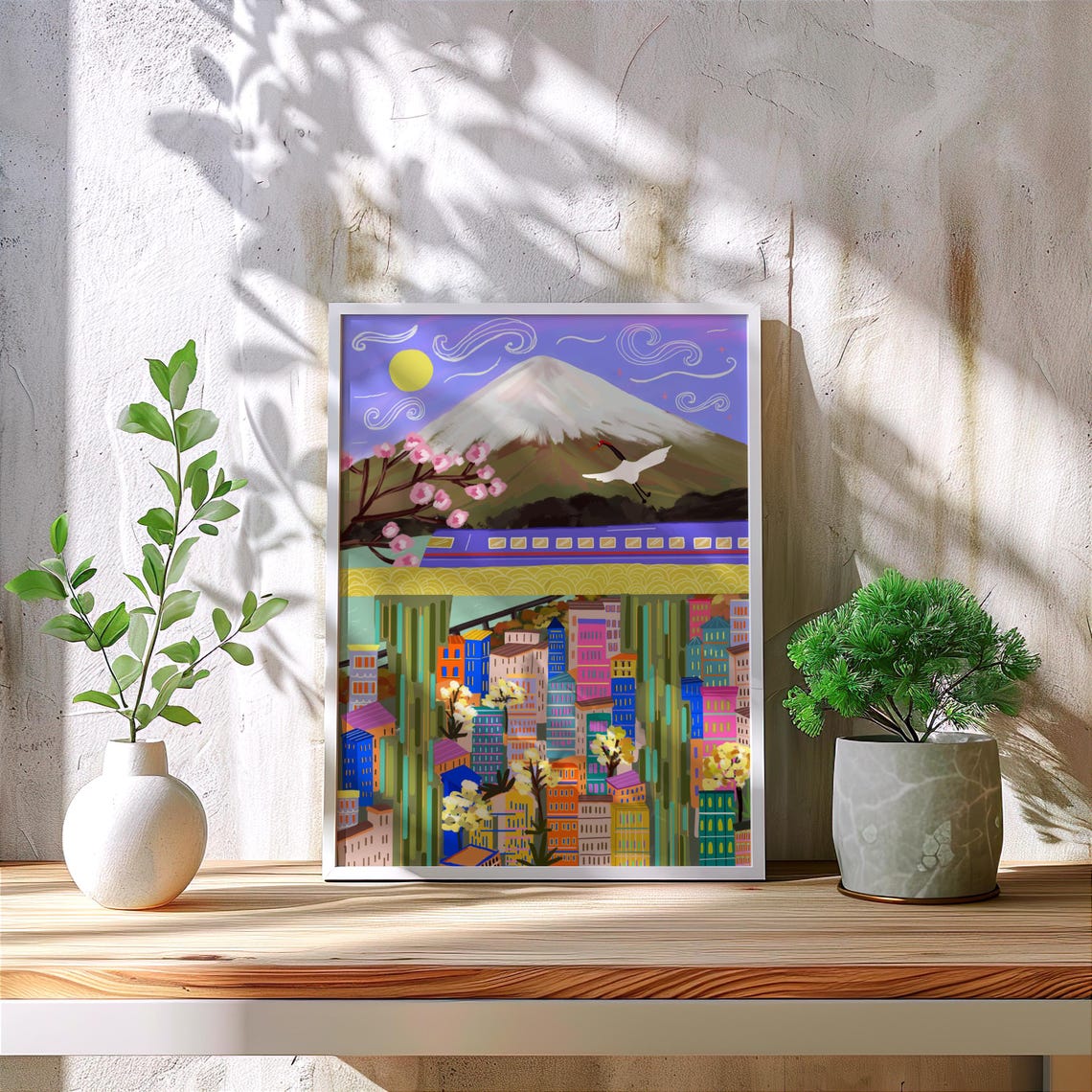 Mount Fuji Japan Travel Poster Cherry Blossom Crane Bullet Train - Image 2