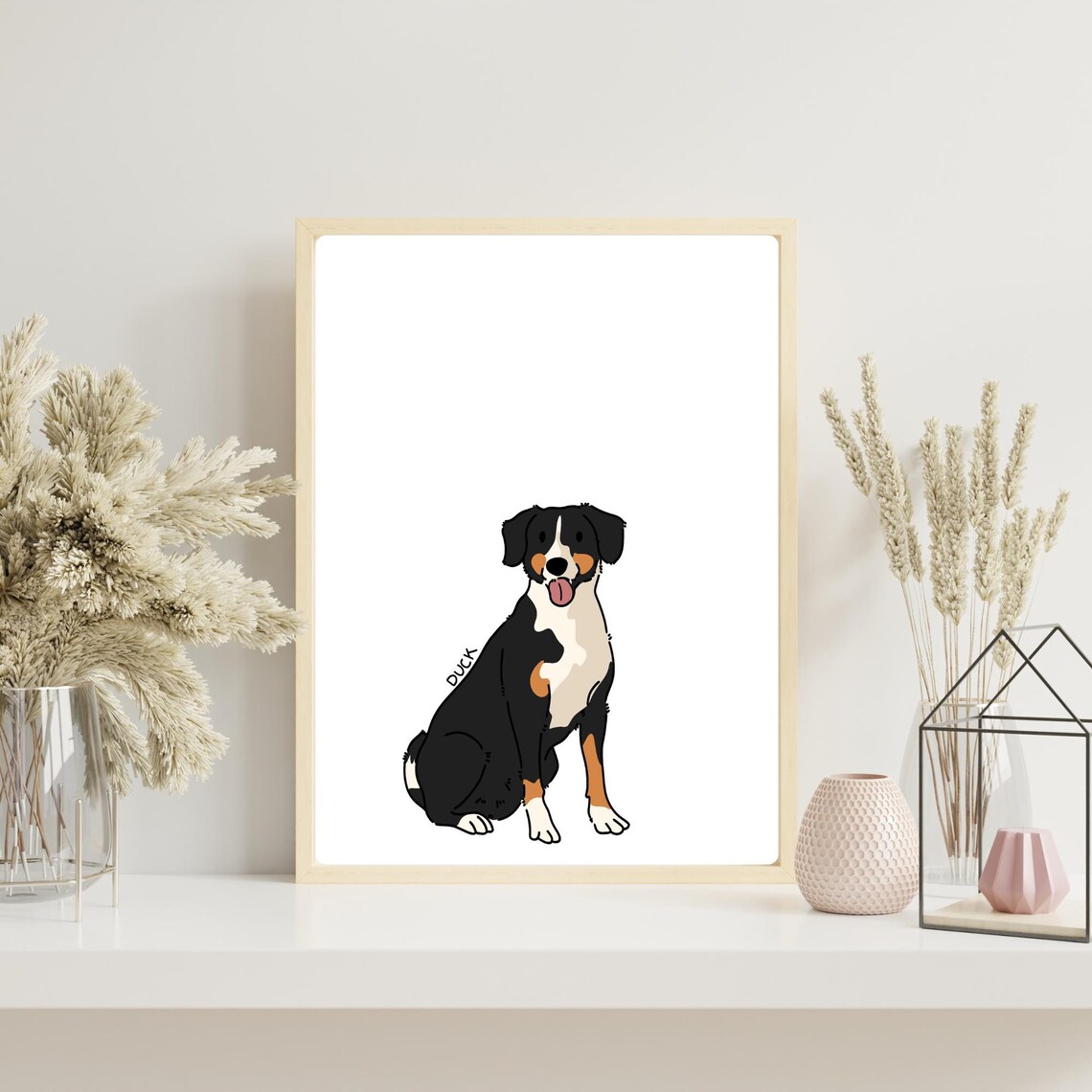 Duck the Bernese Mountain Dog Cute Cartoon Puppy Kids Room Wall Art