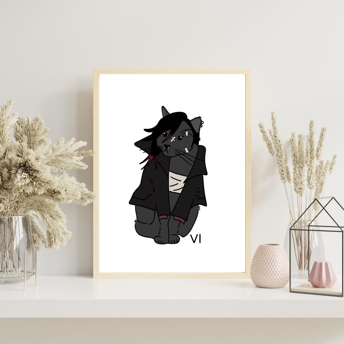 Vi Arcane Inspired Black Cat Fantasy Character Feline Art Poster