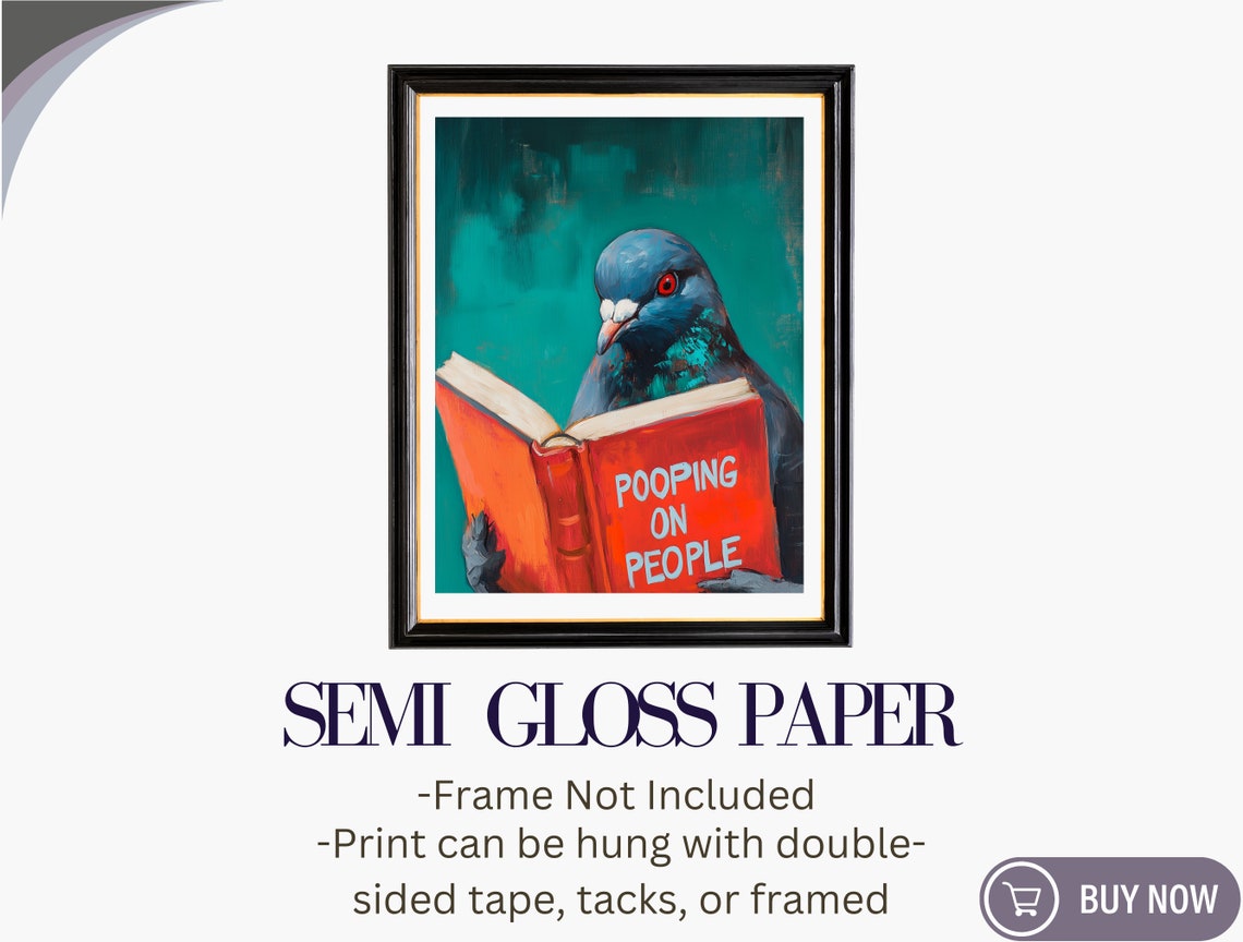 Funny Pigeon Reading Pooping on People Book Bathroom Humor Art Poster - Image 6