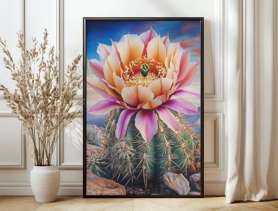 Cactus Wall Art Print Decor Vibrant Vintage Mexican Theme For Home Office Bold Succulent Painting Maximalist Botanical Decoration