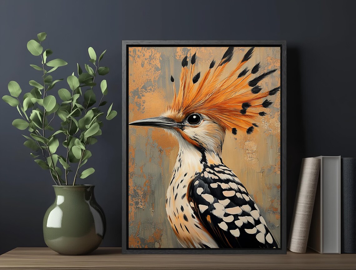 Hoopoe Bird Golden Crest Oil Painting Portrait Nature Wall Poster - Image 6