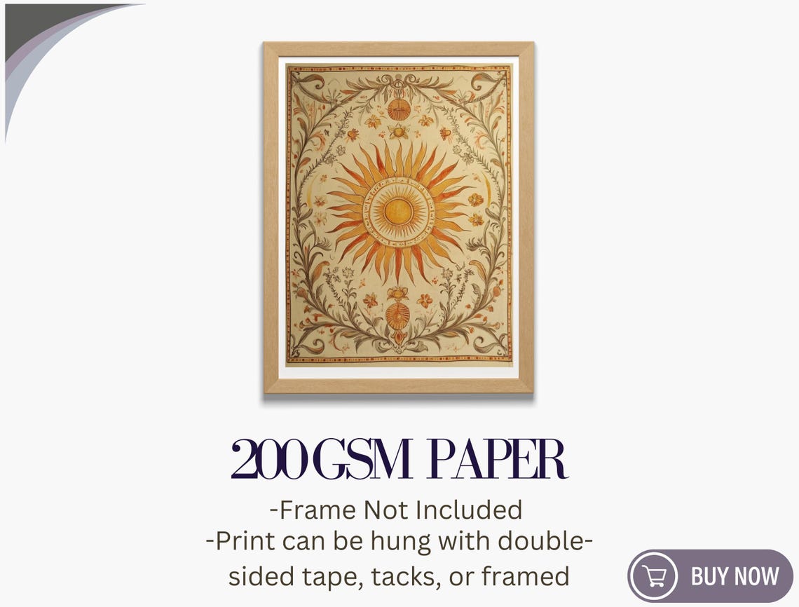 Celestial Sun Burst Vintage Ornate Floral Earth Tone Boho Wall Poster - Image 5