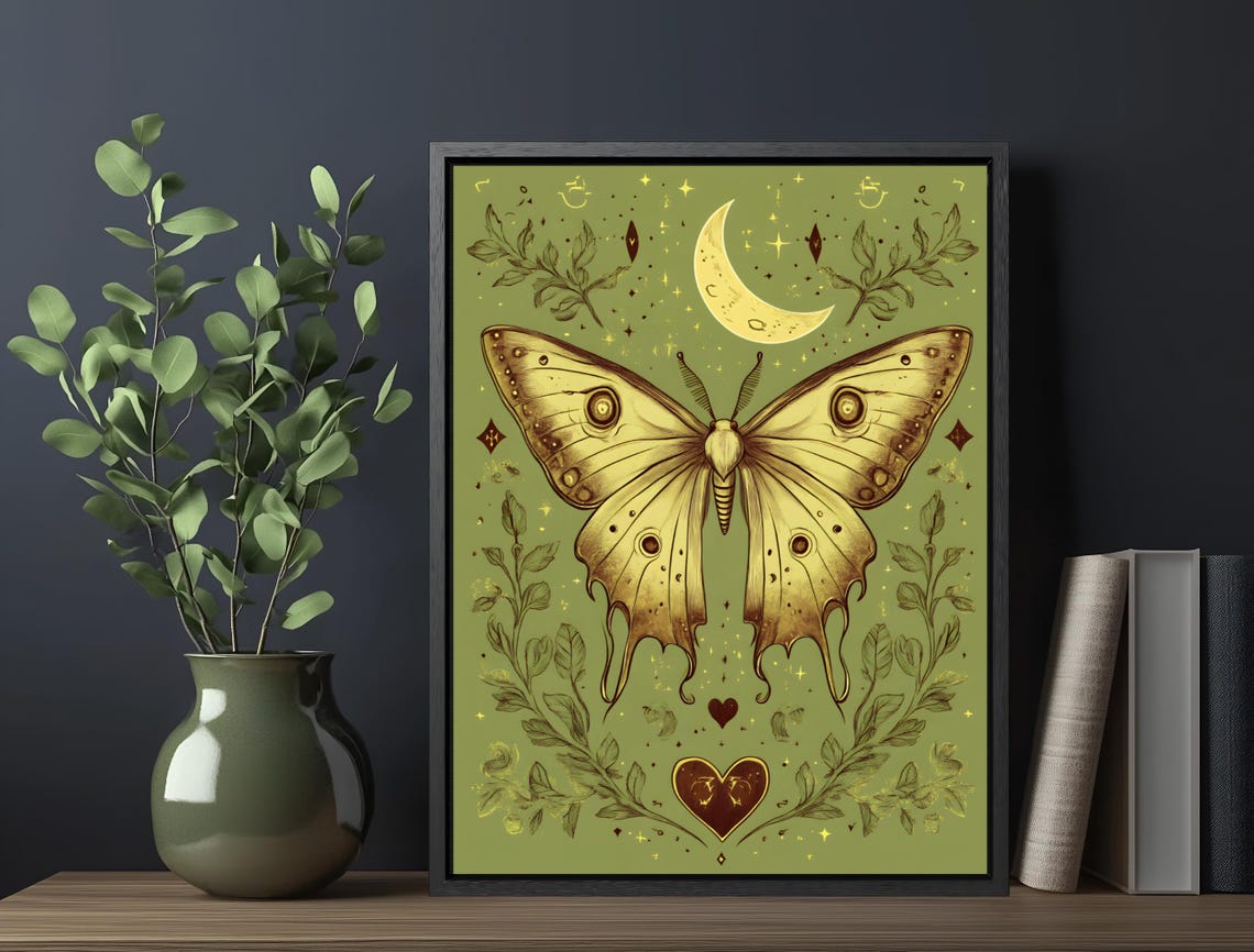 Golden Celestial Moth Sage Background Moonlight Botanical Poster - Image 5