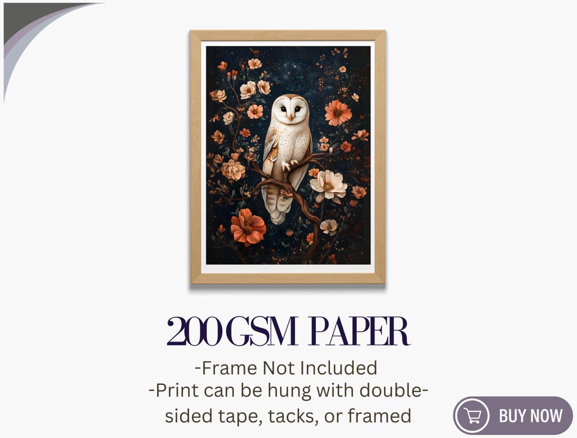 Barn Owl Night Garden Moody Botanical Vintage Style Wall Art Print - Image 5