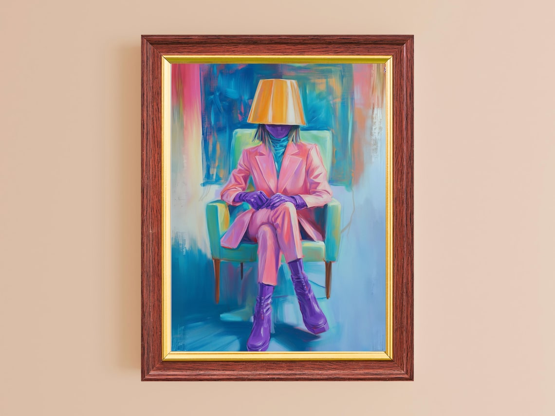 Surreal Woman Lampshade Head Pink Suit Purple Boots Pop Art Poster