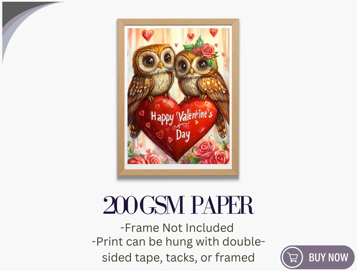 Owl Couple Happy Valentines Day Heart Roses Cute Romantic Art Poster - Image 5