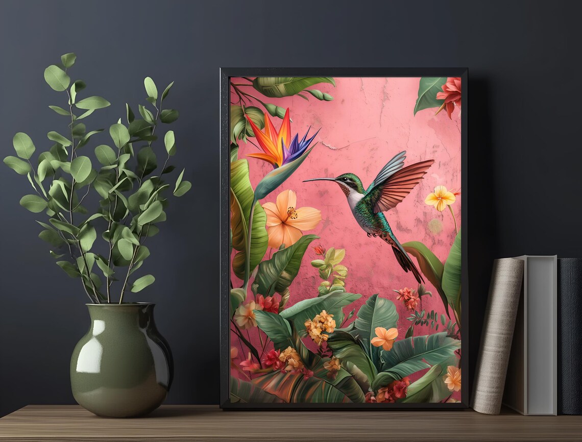 Hummingbird Bird of Paradise Pink Tropical Flower Garden Print - Image 6