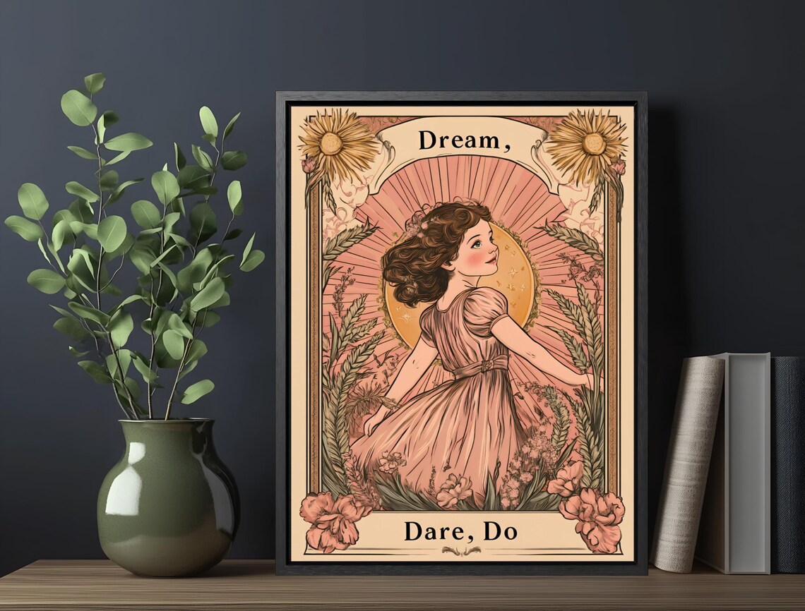 Dream Dare Do Storybook Girl Sunburst Blush Floral Art Poster - Image 6