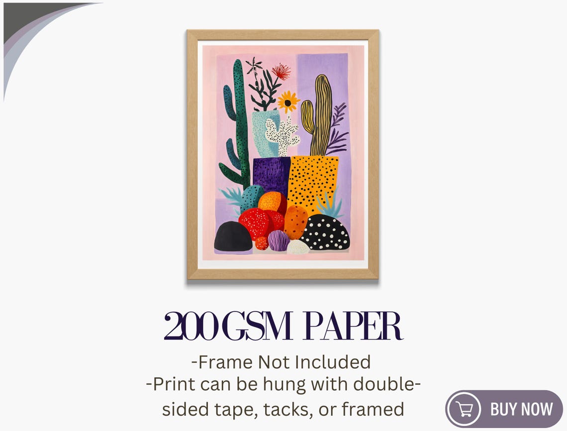 Colorful Cactus Succulent Still Life Playful Pink Lavender Art Print - Image 5