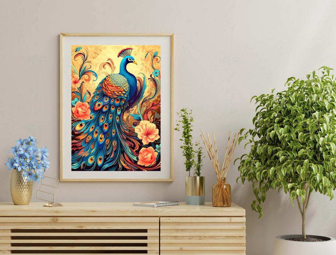 Peacock Art Nouveau Style Illustration Vibrant Exotic Bird Wall Poster - Image 4
