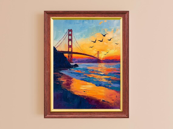 San Francisco Golden Gate Bridge Sunset Impressionist Ocean View Poster