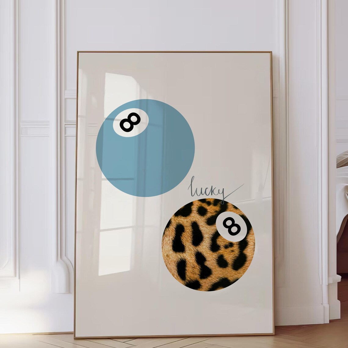 Lucky Blue And Leopard 8 Ball Trendy Funny Y2K Bar Cart Art Print