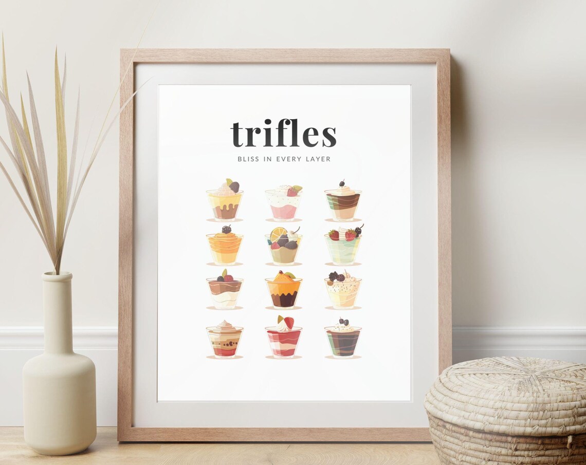 Whimsical Trifle Poster, Cute Dessert Kitchen Decor