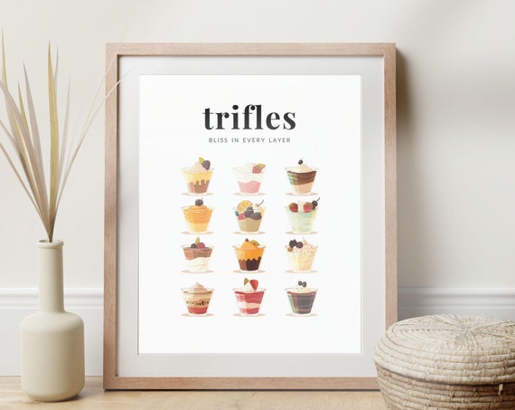 Whimsical Trifle Poster, Cute Dessert Kitchen Decor