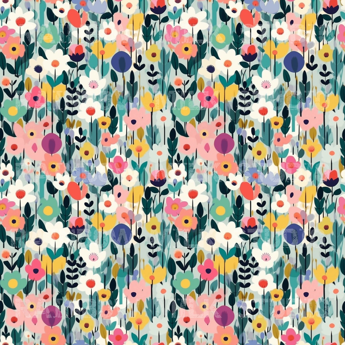 Wildflower Seamless Pattern Four Colorways Botanical Wall Art - Image 4