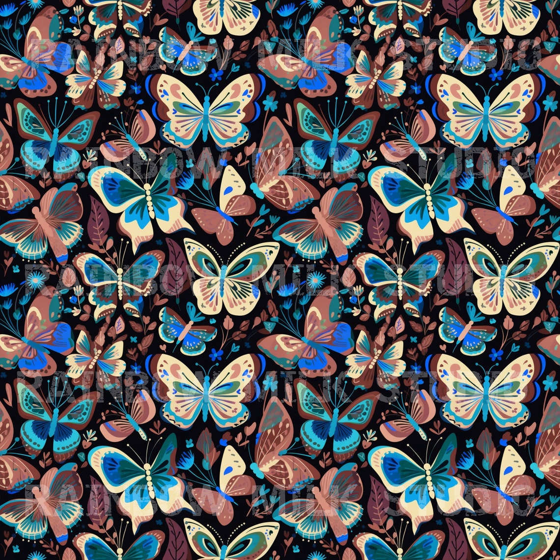 Butterfly Seamless Repeat Pattern Four Colorways Textile Poster - Image 3