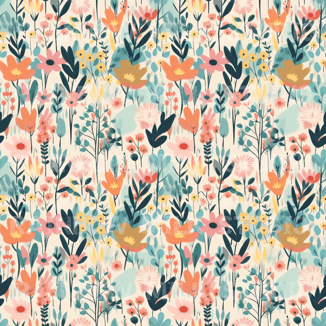 Wildflower Seamless Pattern Four Colorways Botanical Wall Art - Image 3