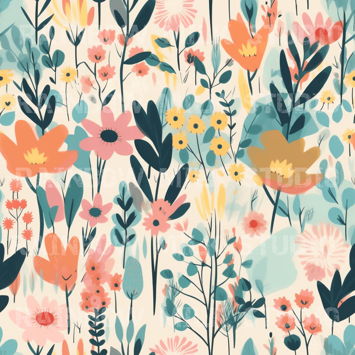 Wildflower Seamless Pattern Four Colorways Botanical Wall Art - Image 2