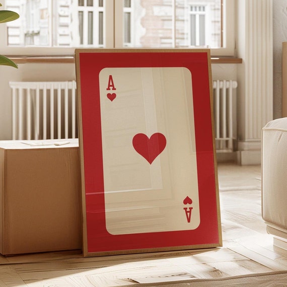 Ace Of Hearts Red Print Poster Retro Trendy Wall Art Vintage Playing Card Bar Cart