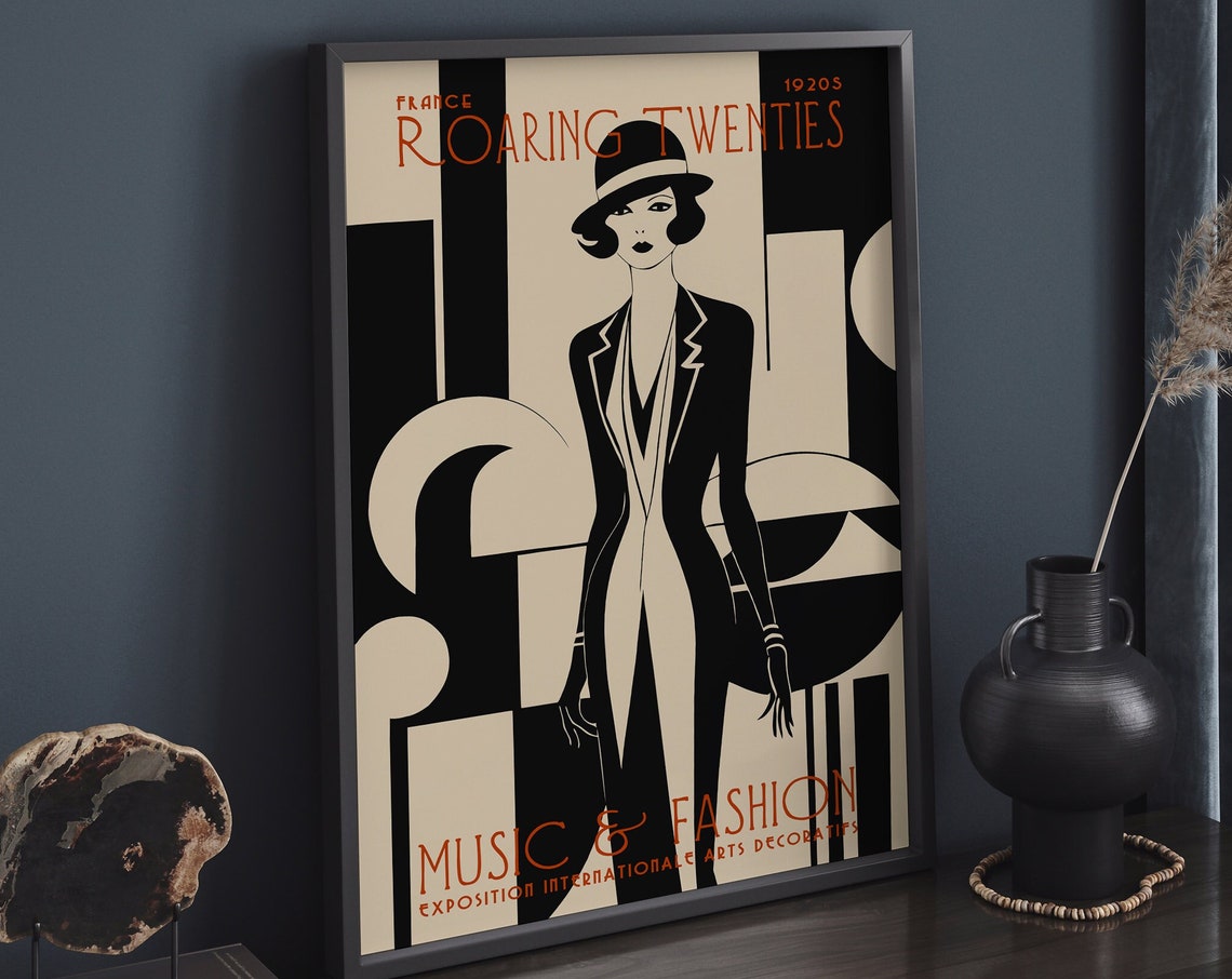 Roaring Twenties French Music Fashion Poster Vintage Art Deco Exposition Internationale Arts Decoratifs Wall Art 1920 Exposition Poster