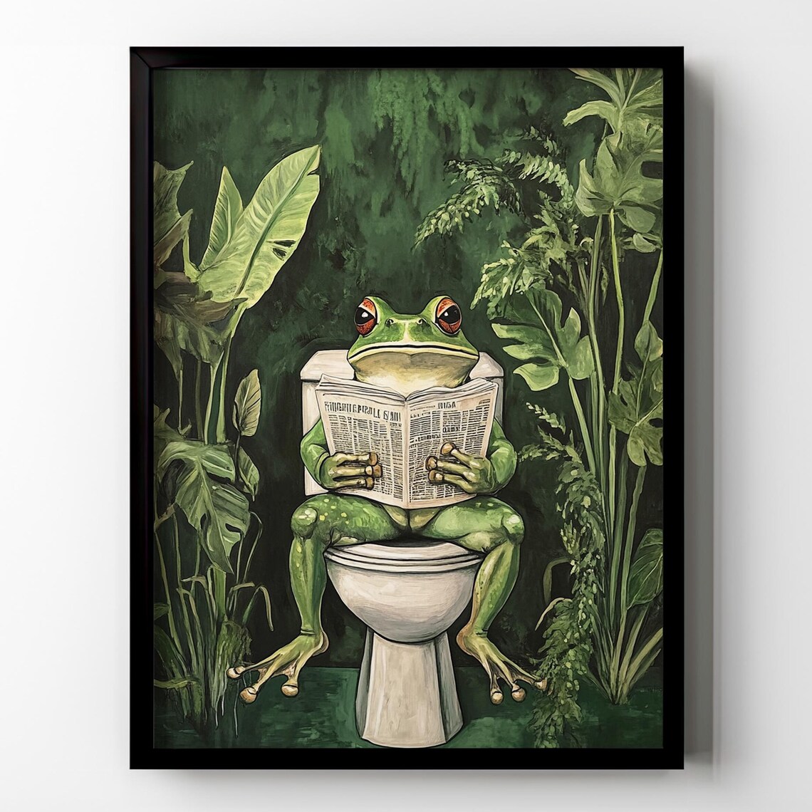 Frog Toilet Bathroom Wall Decor, Funny Botanical Print
