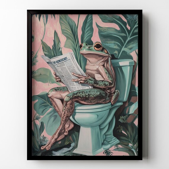 Frog Toilet Bathroom Wall Decor Funny Frog Wall Art Tropical Plants Botanical Bathroom Toilet Restroom