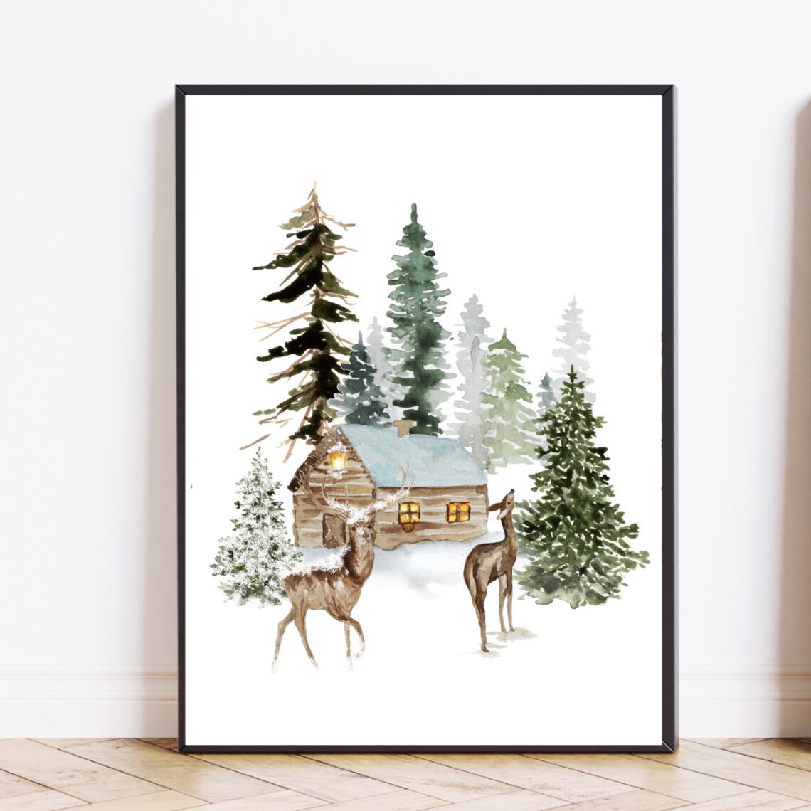 Deer In Snow Christmas Winter Wall Art Print - Image 2