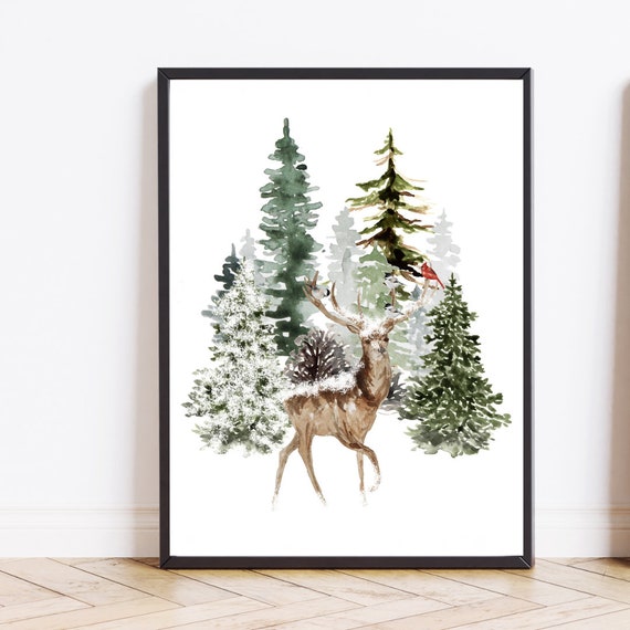 Christmas Trees Winter Poster, Rustic Holiday Decor