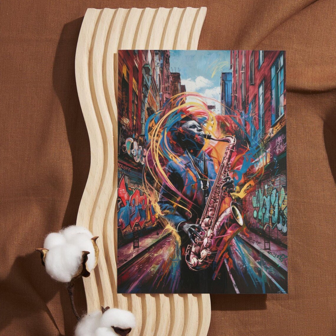 Jazz Saxophonist Street Art Graffiti Alley Colorful Music Poster - Image 4