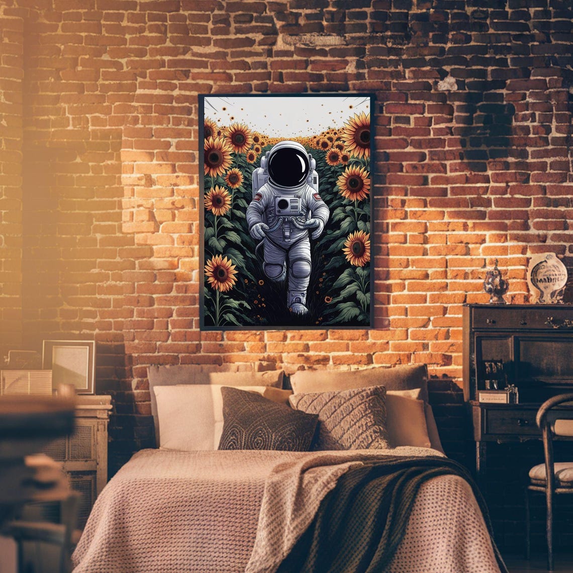 Astronaut Floating Among Sunflowers Surreal Space Art Poster - Image 2