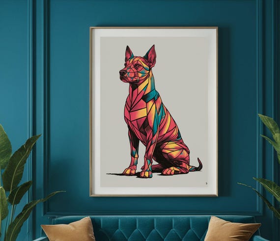 Colorful Abstract Dogs Wall Art Geometric Modern Dog Decor Retro Playful Art For Instant