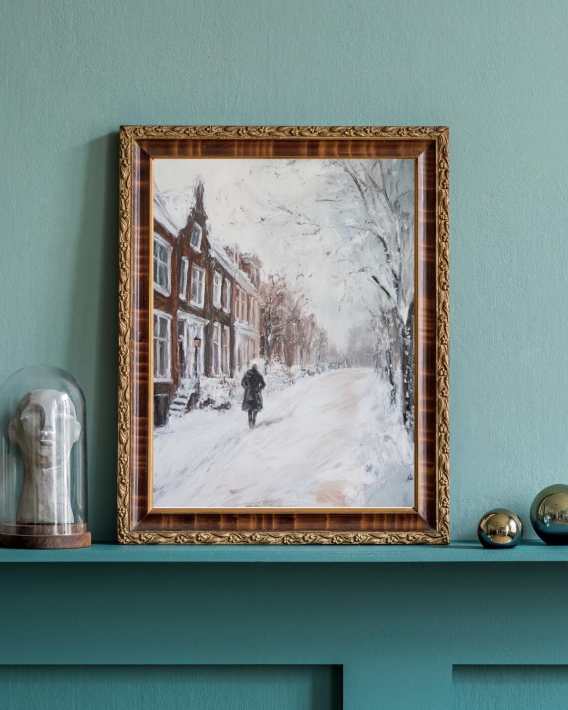 Snow Covered Street Winter Oil Painting Vintage European Town Poster - Image 3
