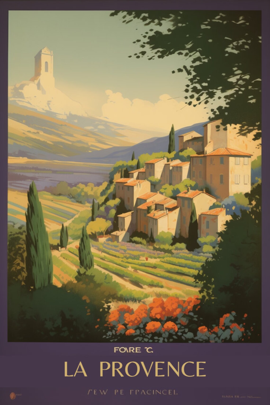 La Provence South Of France Vintage Travel Poster With Cypress Hills - Image 4