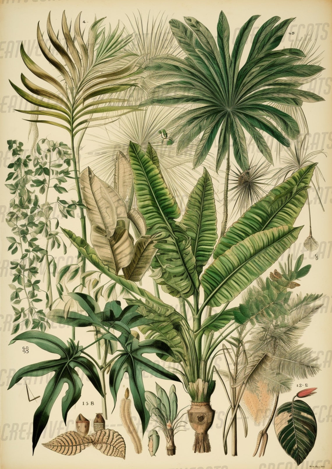 Vintage Botanical Chart Tropical Palm Leaves Illustration Poster - Image 2