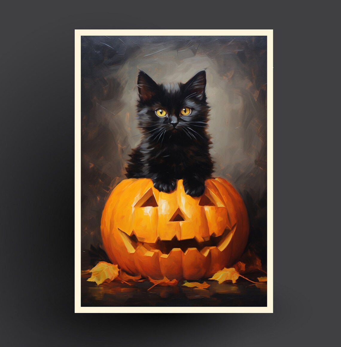 Black Kitten On Glowing Jack O Lantern Spooky Cute Halloween Cat Poster - Image 5