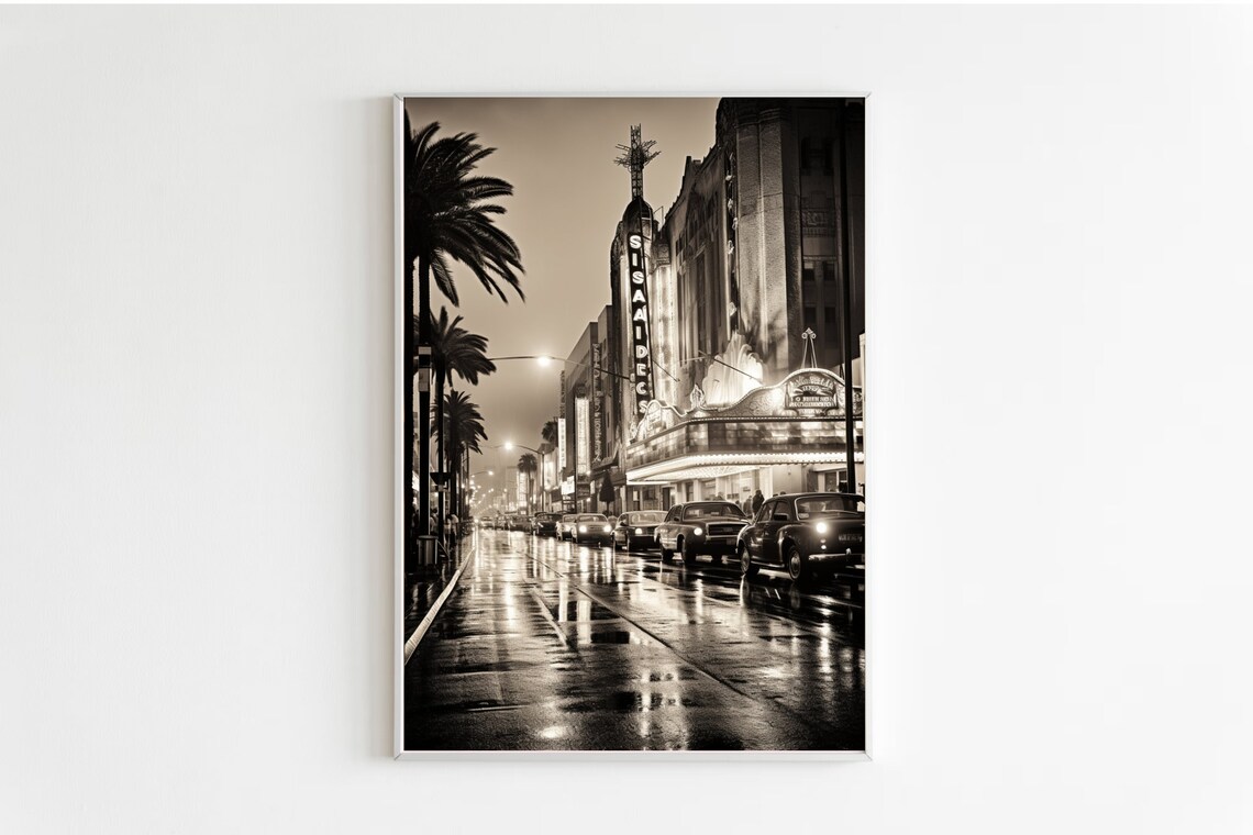 Old Hollywood Boulevard Night Theater Marquee Sepia Photography Poster - Image 2