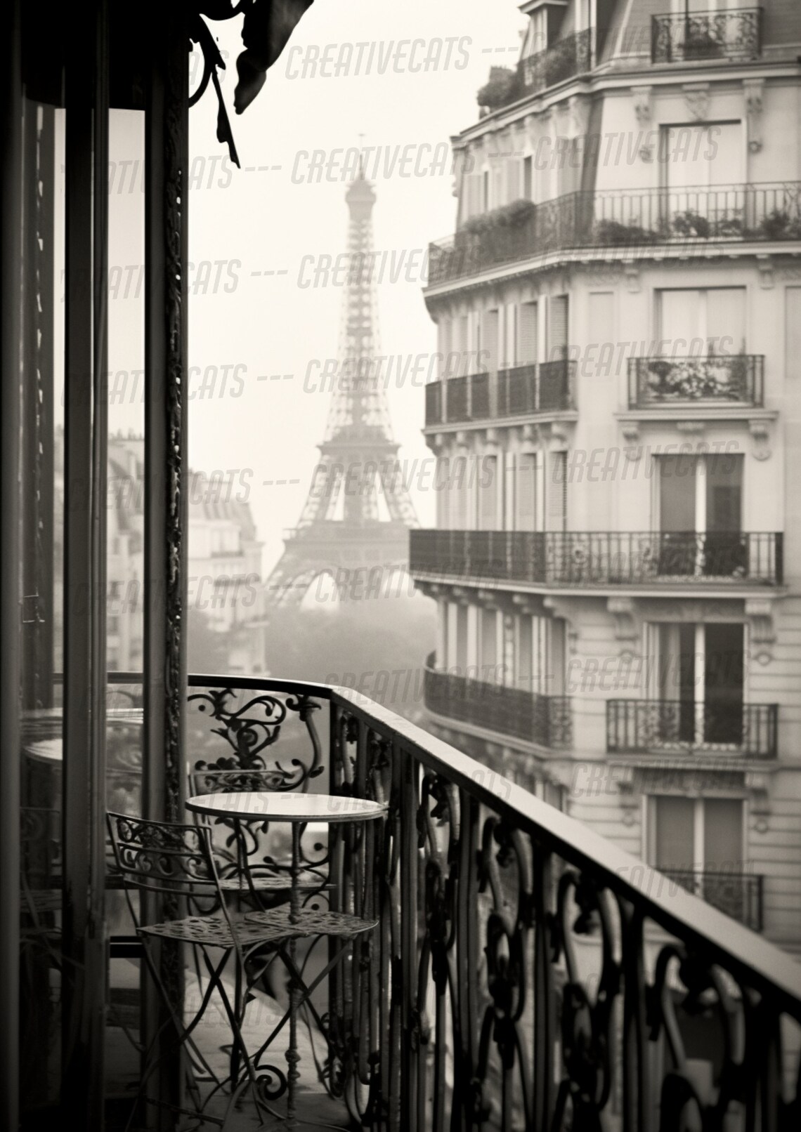 Paris City View European Architecture Print Eiffel Tower French Travel Poster Balcony Art City Portrait Vintage Photography - Image 2