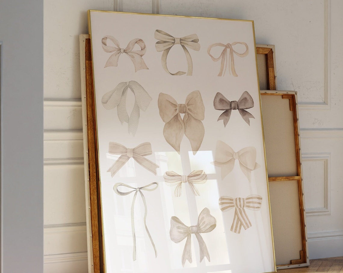 Coquette Beige Bow Watercolor Collage Trendy Balletcore Wall Poster