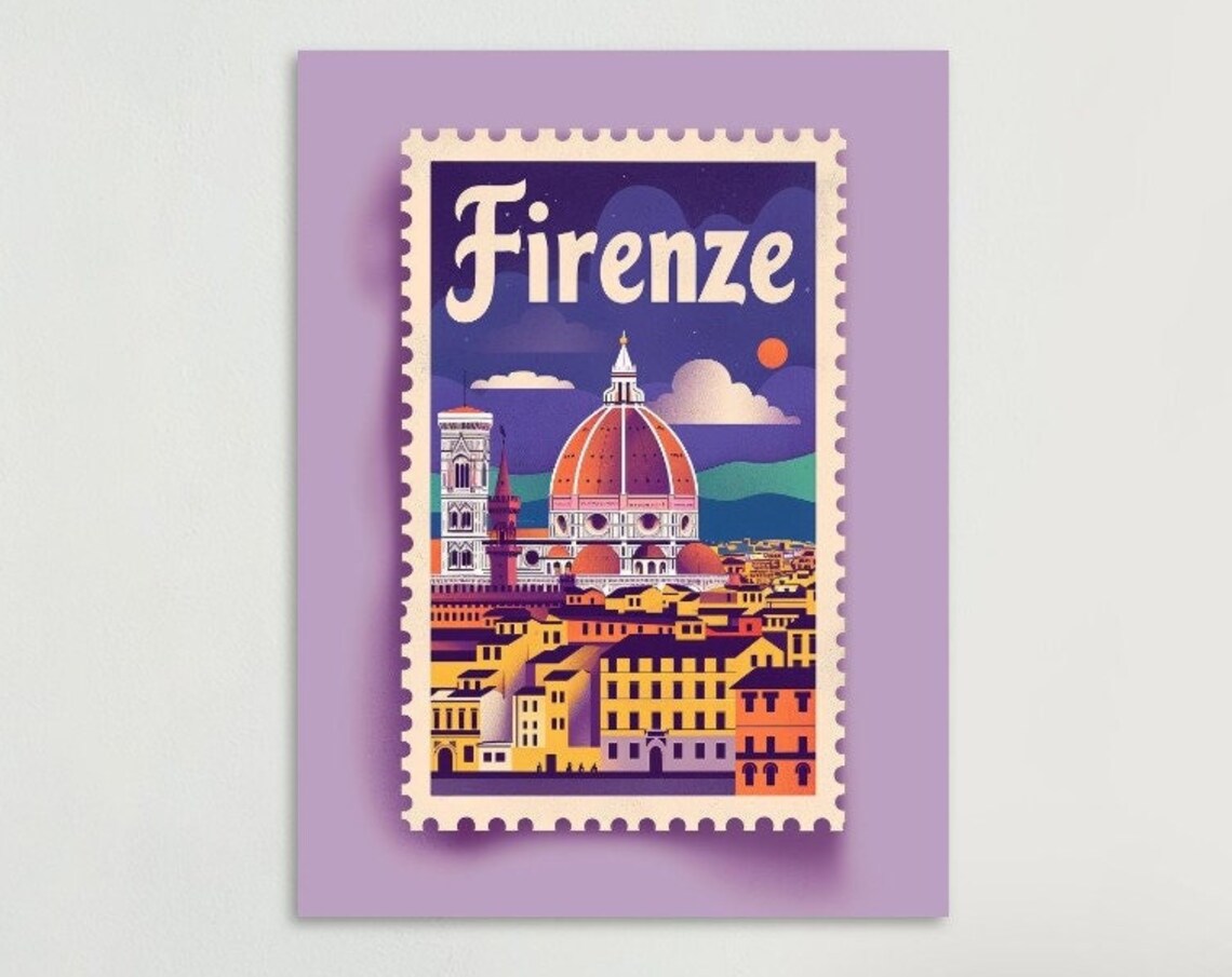 Florence Duomo Cathedral Vintage Stamp Style Italy Travel Poster