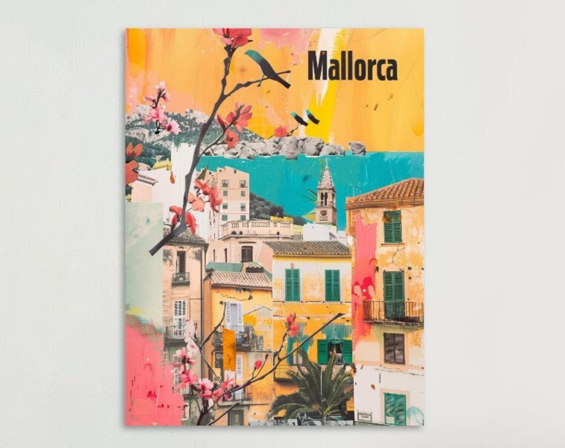 Mallorca Mediterranean Old Town Blossom Branches Collage Travel Poster