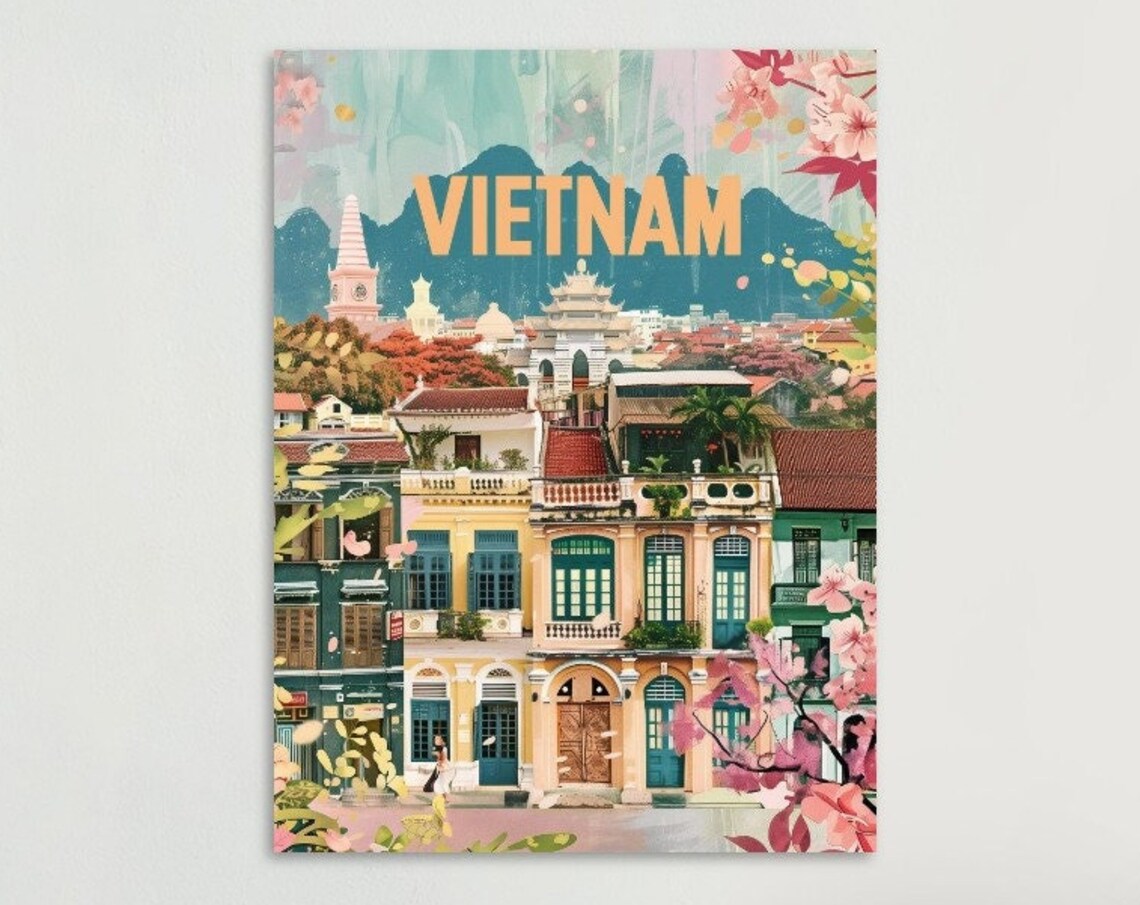 Vietnam Hoi An Old Quarter Colonial Streets Painterly Travel Poster