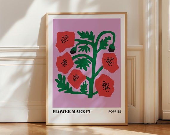 Poppies Botanical Wall Art Print, Floral Market