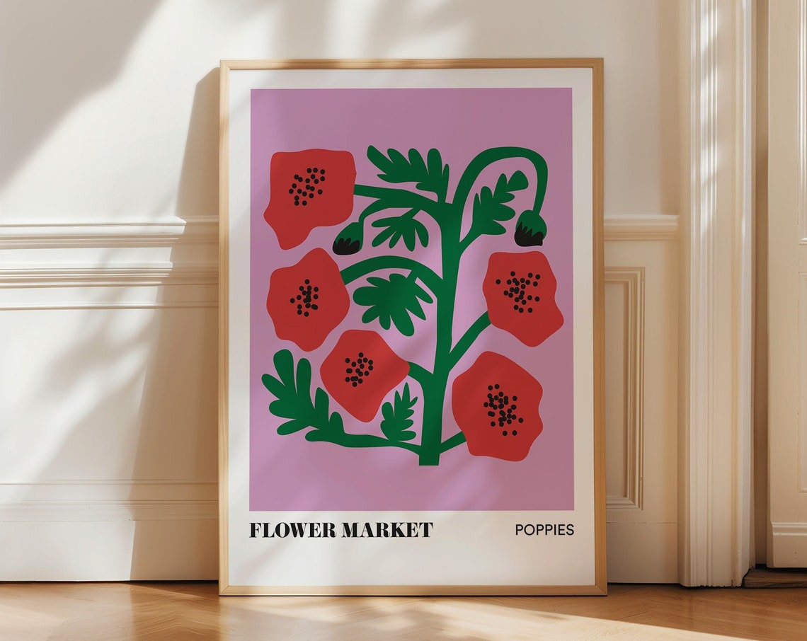 Poppies Botanical Wall Art Print, Floral Market