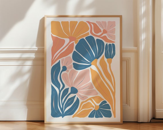 Abstract Flower Print Matisse Style Flower Print Organic Shapes Colourfulbotanical Wall Art Mid Century Modern