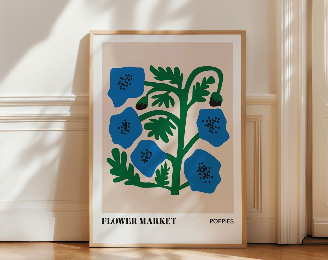 Poppies Botanical Flower Market Art Print