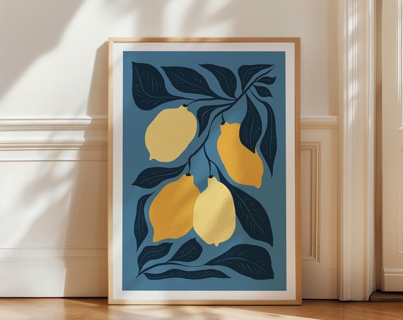 Lemons Wall Art Kitchen Poster Abstract Wall Art Aesthetic Fruit Print Boho Wall Decor Lemon Illustration