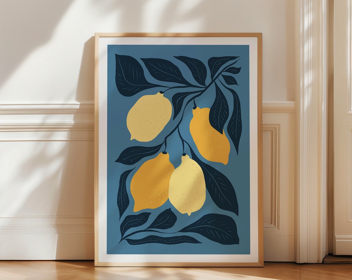 Lemons Wall Art Kitchen Poster Abstract Wall Art Aesthetic Fruit Print Boho Wall Decor Lemon Illustration