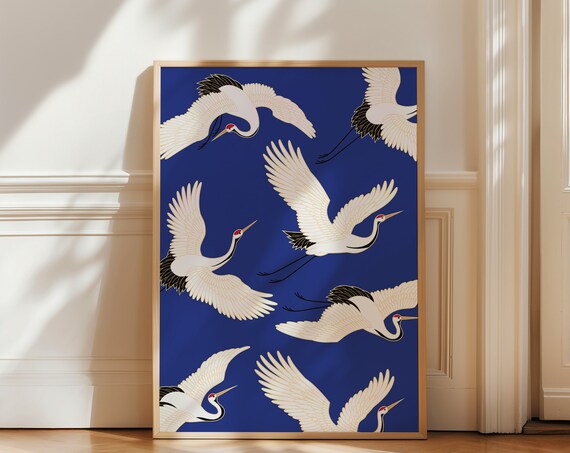 Japanese Cranes Vintage Birds Poster, Exhibition Art